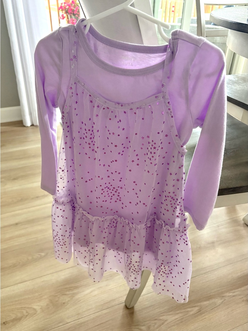 Carter's Lilac Long-Sleeve Dress with Star Mesh Overlay - Toddler Girl 3T